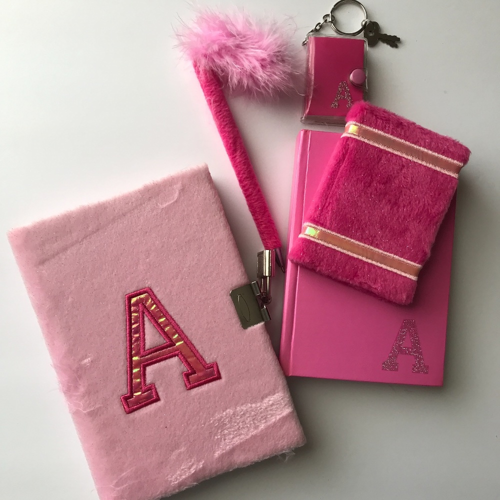 Idea Nuova Monogram Journal Stationary Set. Pink. Initial “A”.